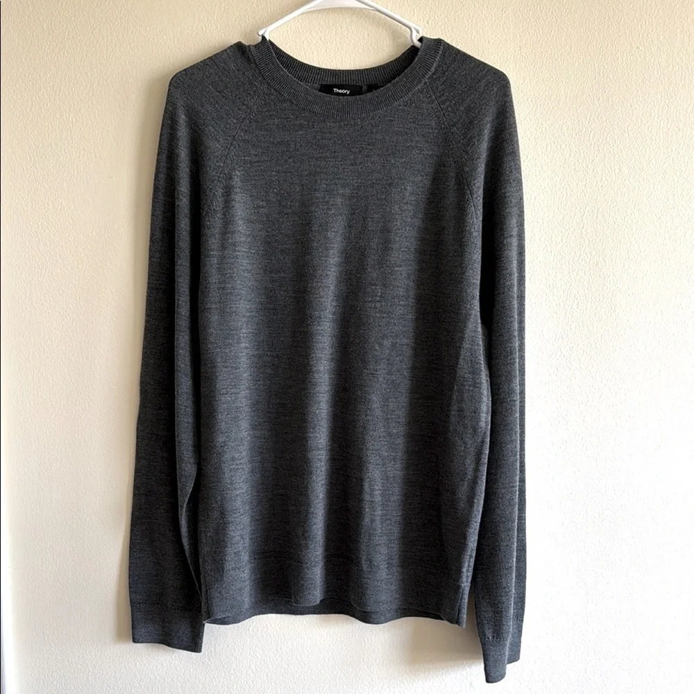 Theory Dermont Crewneck Merino Wool Soft Luster Plus Grey Sweater